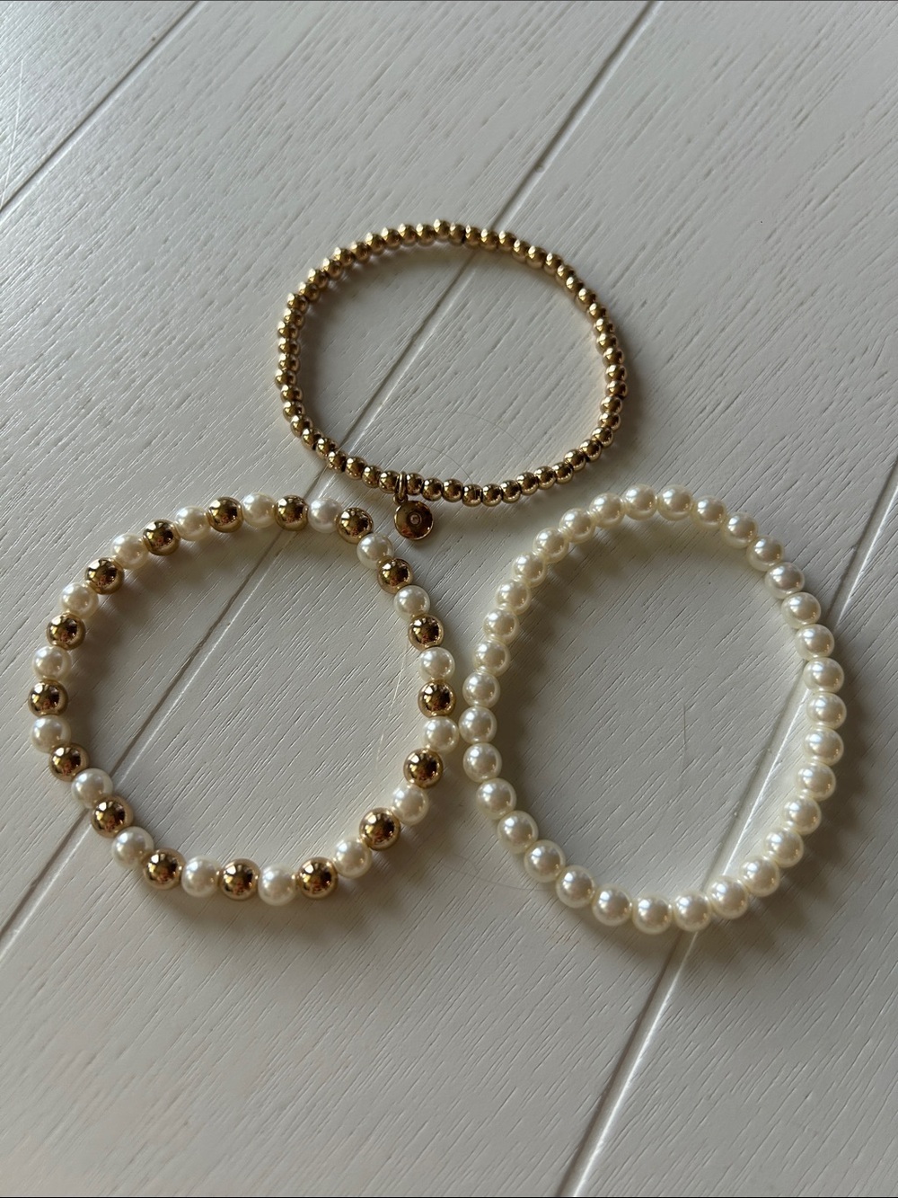 Elegant Gold & Pearl Stretch Bracelet Set